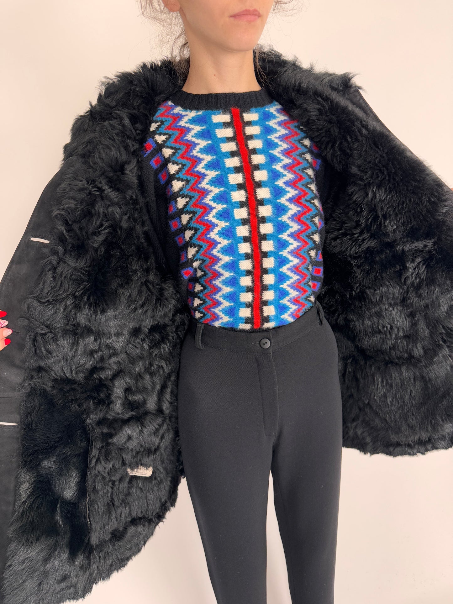 Blană naturală Shearling neagră extrem de confortabila și călduroasă