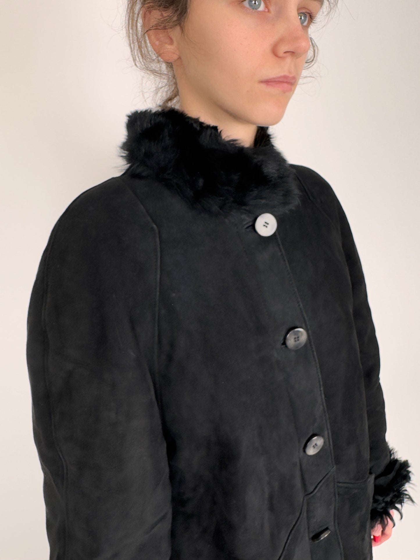 Blană naturală Shearling neagră extrem de confortabila și călduroasă