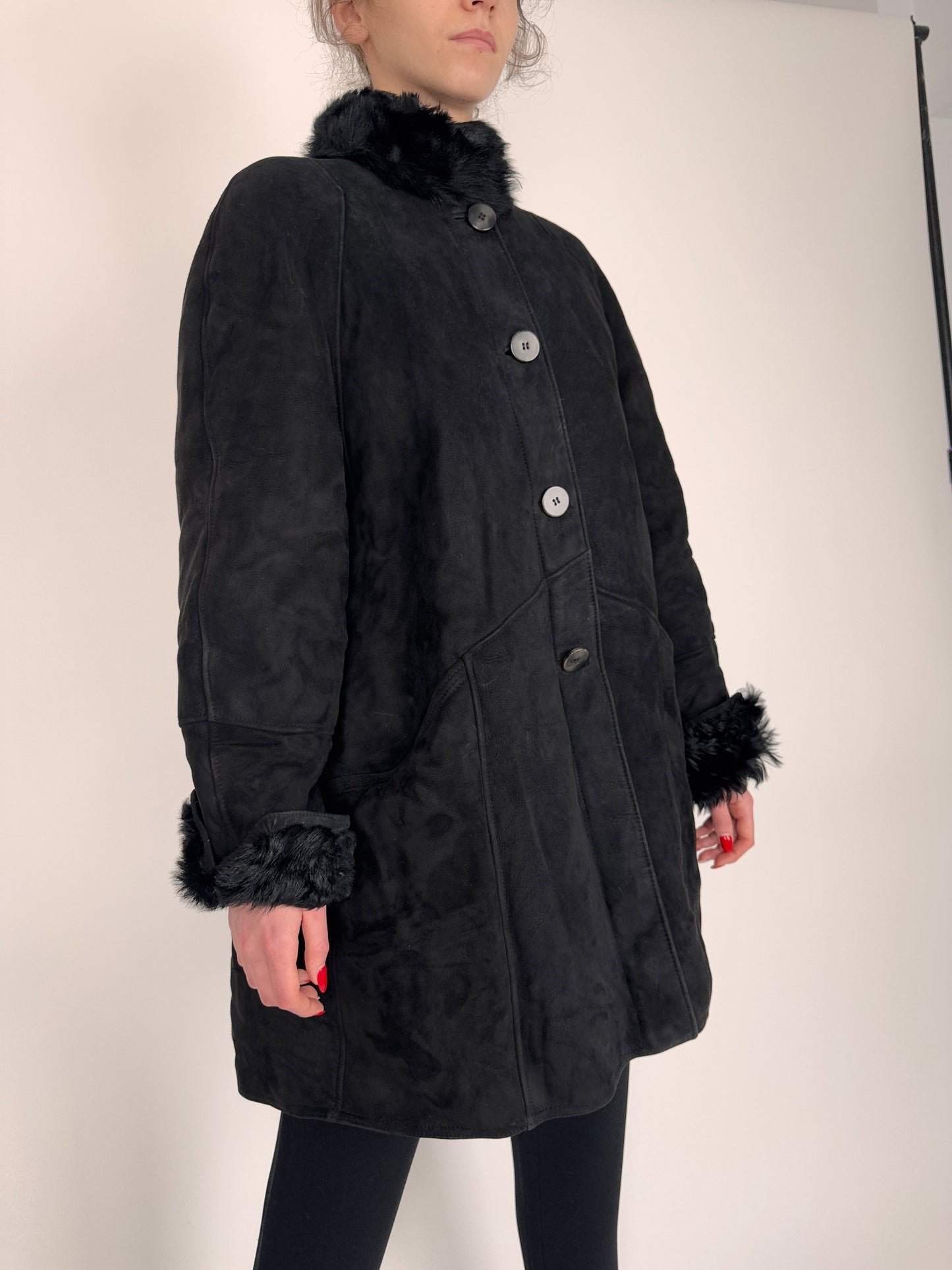 Blană naturală Shearling neagră extrem de confortabila și călduroasă